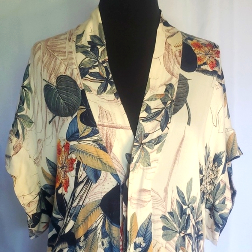 Tropical Tiki Botanical floral robe - Soft beach coverup lounge sauna beach wrap